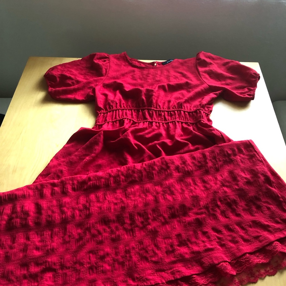 Red Midi Dress with Pintuck Waist